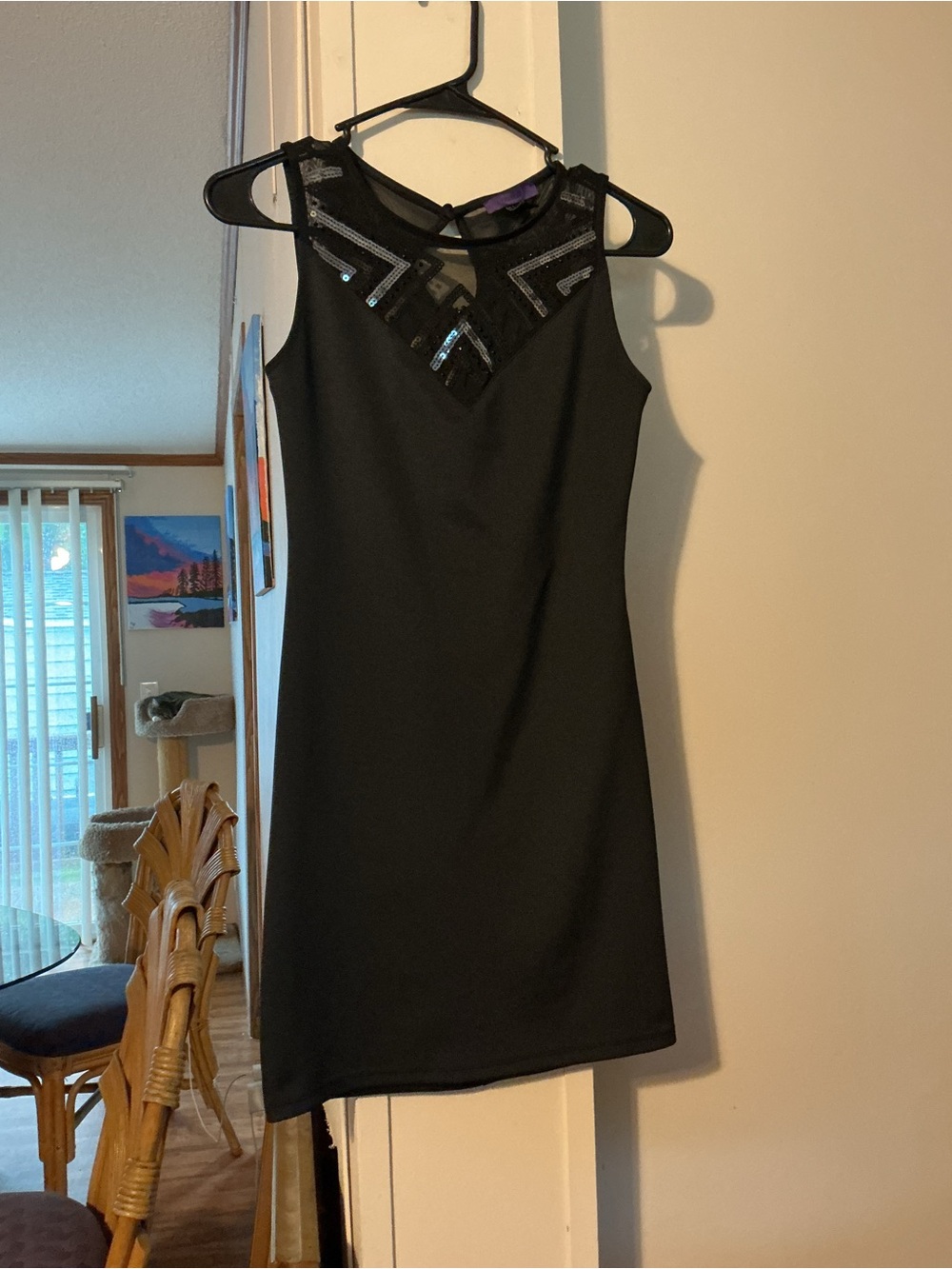 Forever 21 Black Sleeveless Mini Dress with Beaded Neckline